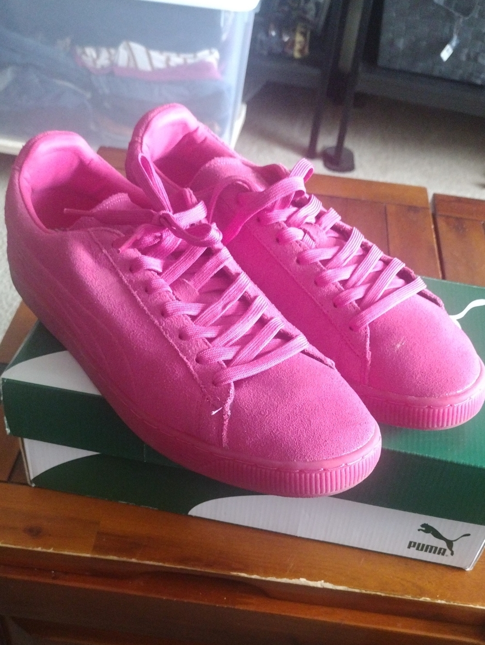 Puma Men's Hot Pink Suede Lace-Up Sneakers